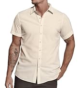 ONKEEP Mens Short Sleeve Dress Shirts Stretch Casual Button Down Shirts Solid Regular Fit Formal ...