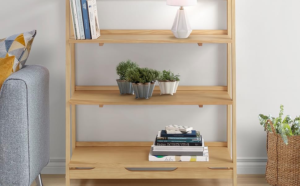 Mid Century Solid Wood Open Shelving Unit Castanho Finish