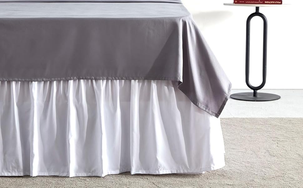 SLEEP ZONE Wrap Around Ruffled Bed Skirts Full Size, AntiStatic Bedskirt Dust
