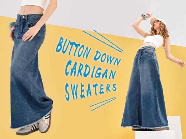 Amazon.com: Fisoew Women's Vintage Denim Maxi Skirt Casual