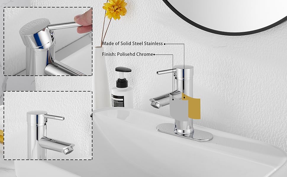 GGStudy Chrome Single Handle 1 Hole Bathroom Faucet Stainless Steel