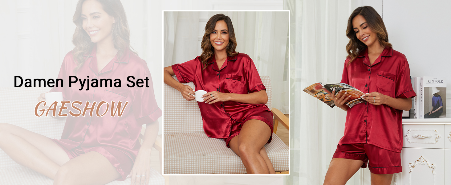 GAESHOW Satin Damen-Schlafanzug-Set