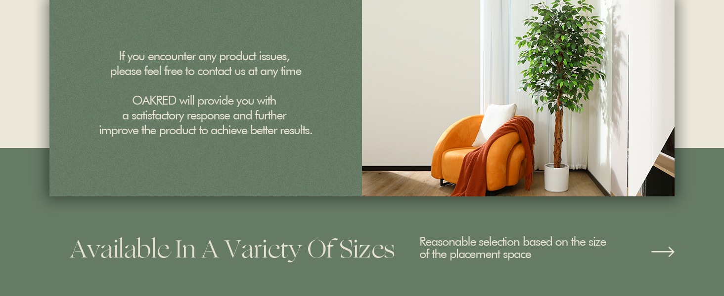 OAKRED 6FT Silk Artificial Ficus Tree with Natural Wood Trunk and