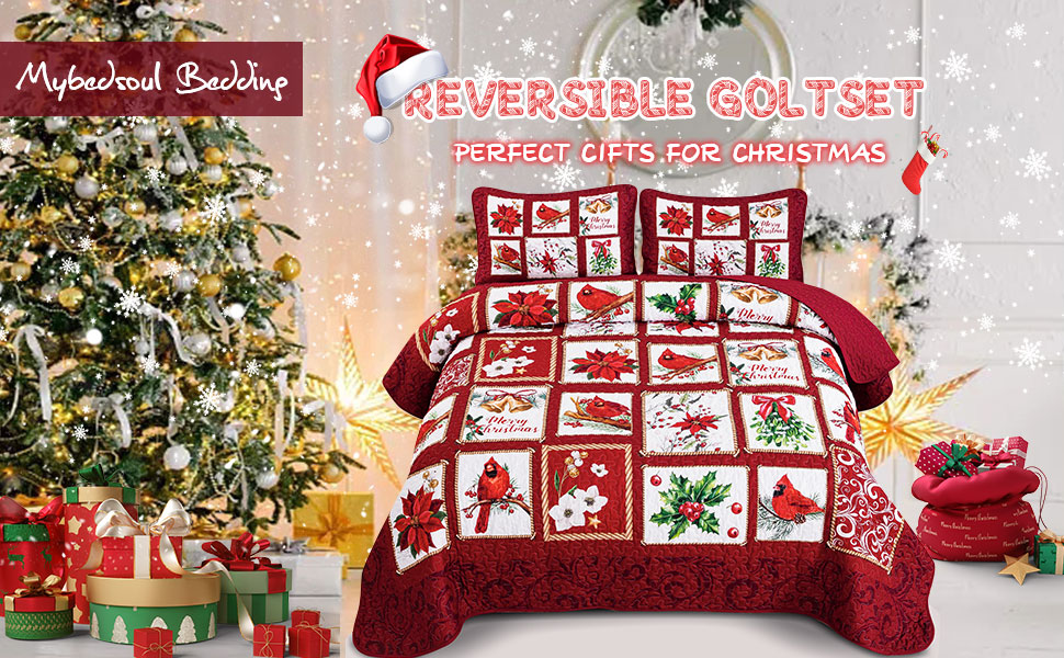 Christmas Quilt Set King Size 3 Pieces Christmas Patchwork