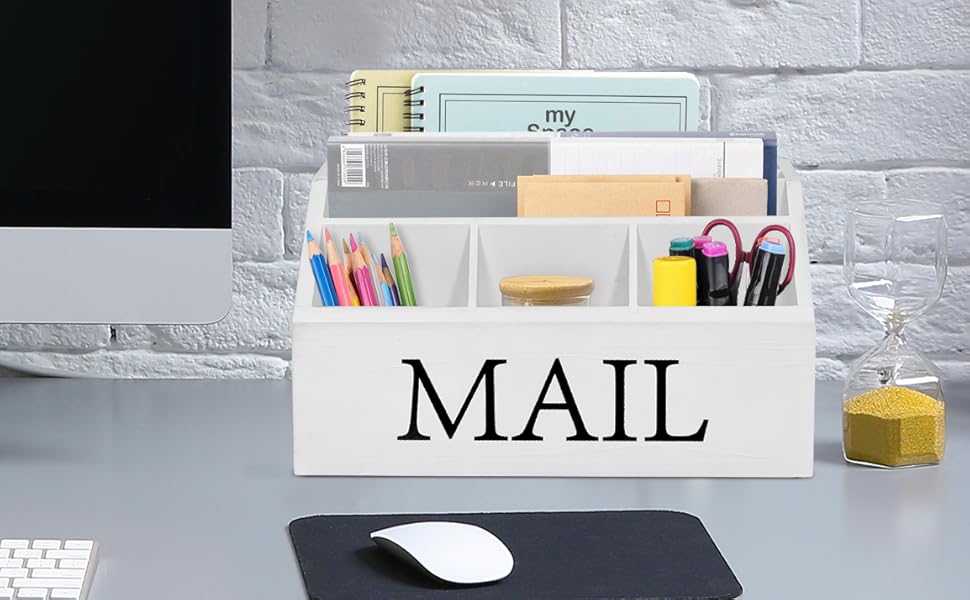 Wooden Mail Organizer for Countertop, Mail Holder for Desk