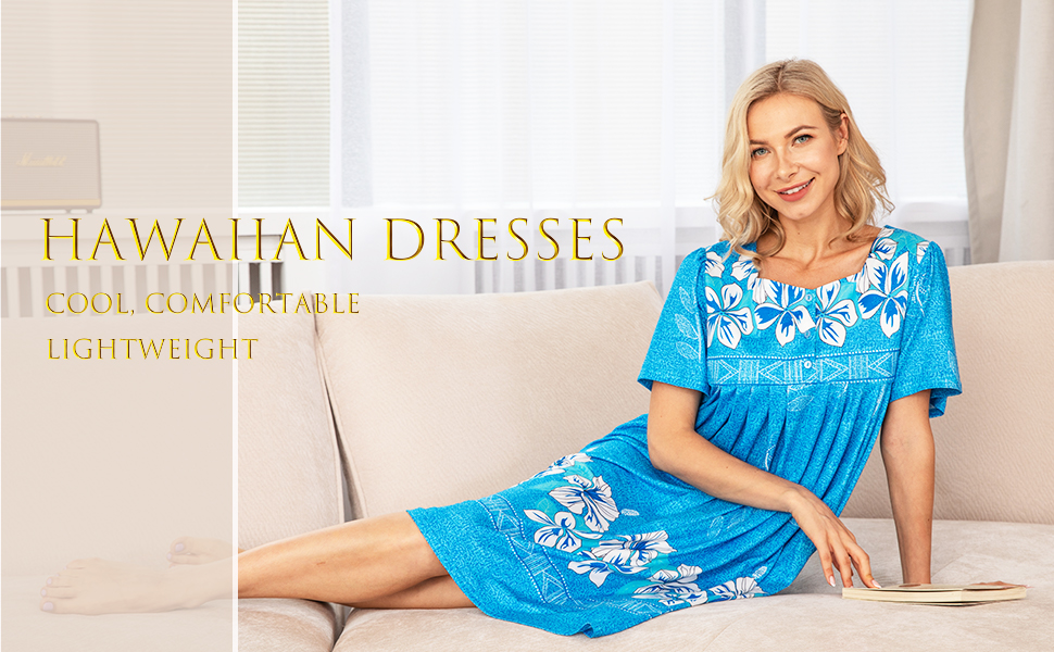 Bloggerlove Nightgown for Women Hawaiian Muumuu House Dress Print