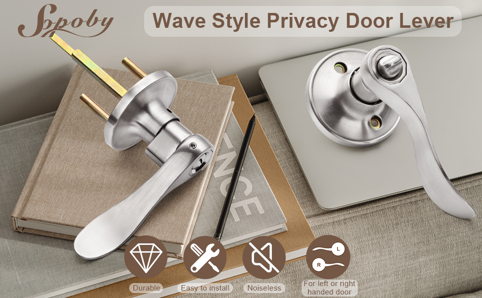 Sopoby 3 Pack Door Handles Privacy Door Levers, Heavy Duty Wave Style