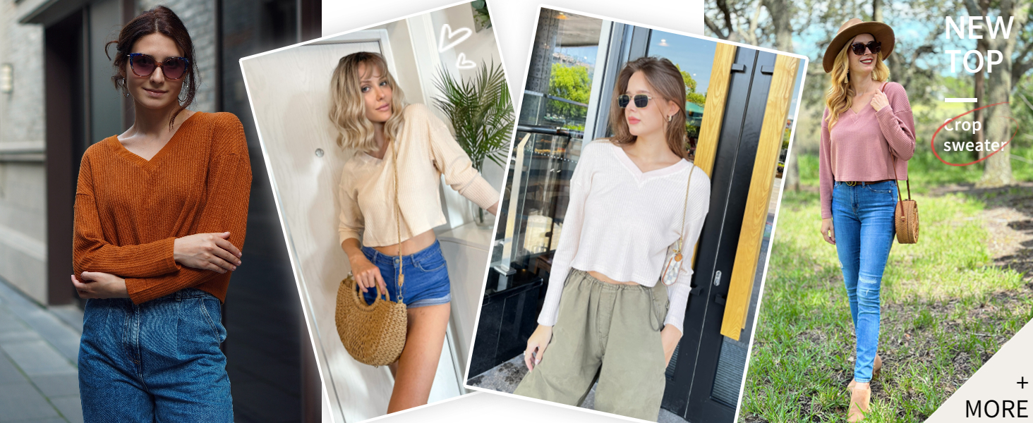 women long sleeve sweater crop top