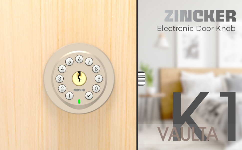Zincker Door Handle with Lock and Key Pad Door Knob Child Proof Keyless