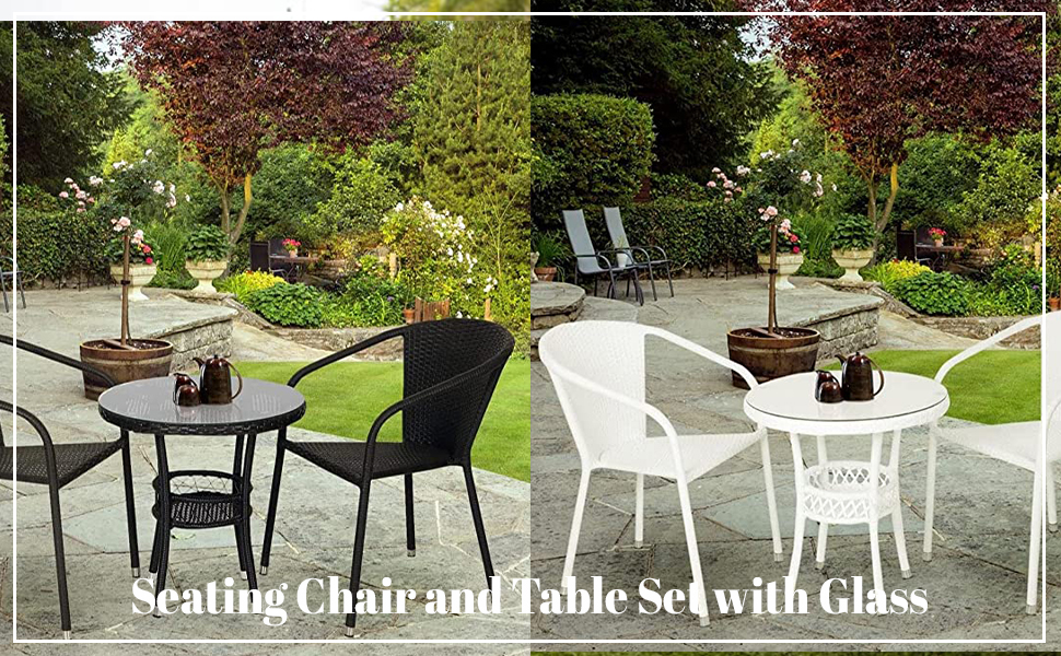 Outliving Garden Patio Seating Chair And Table Set With Glass Outdoor