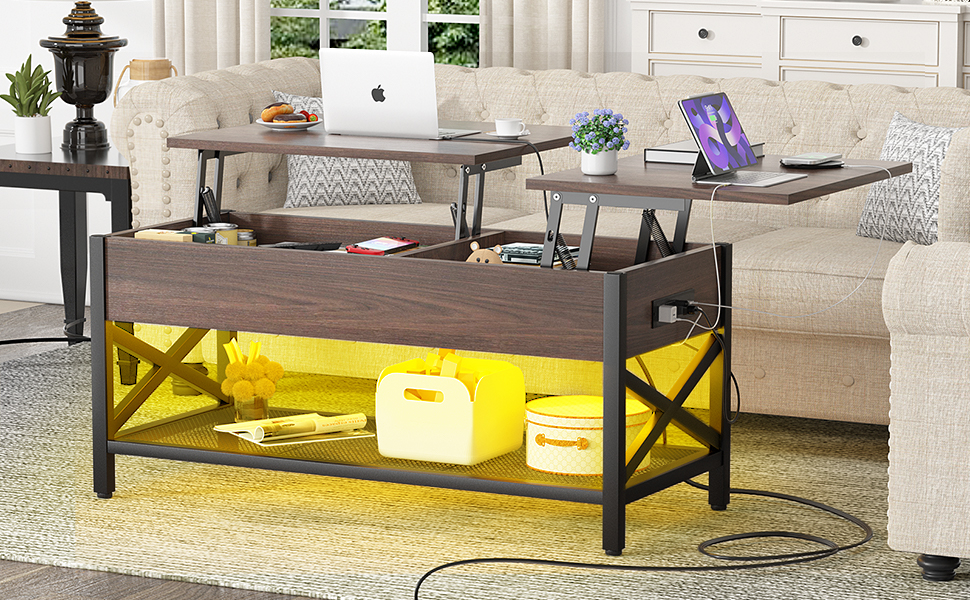 Aheaplus Coffee Table, Lift Top Coffee Table with LED light