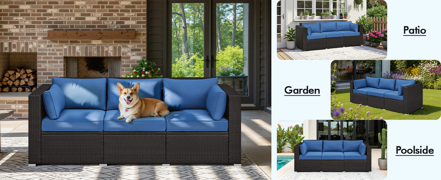  3-Seater Patio Resin Rattan Sofa
