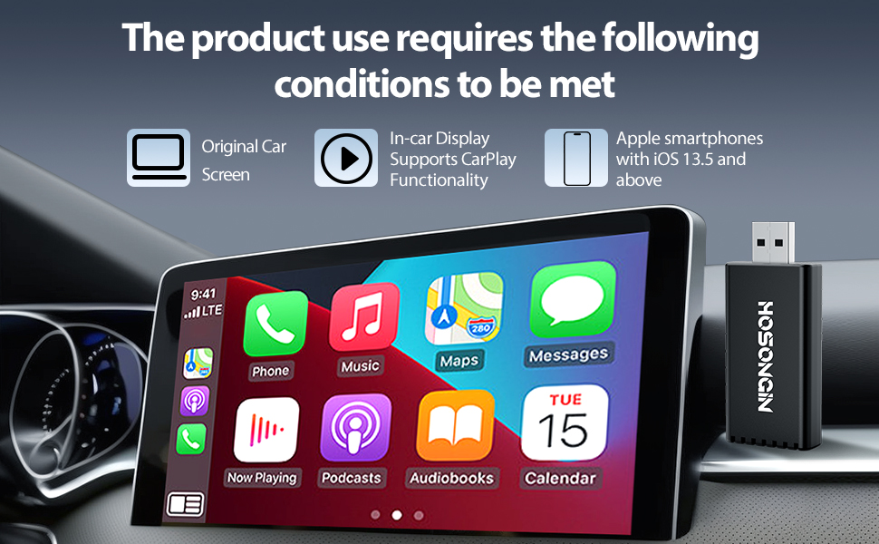 HOSONGIN Wireless CarPlay Adapter,Apple Car Play Wireless Dongle for OEM Wired