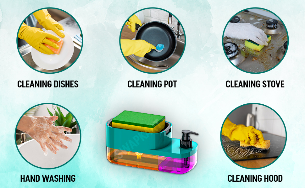 Soap Pump Dispenser Dish Soap Liquid Dispenser Sponge Holder Dish Soap Pump Dispenser for Kitchen