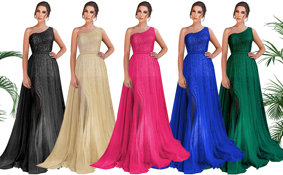 One-Shoulder-Ballkleider für Damen, Pailletten, formelle Kleider, Abendkleider in Übergröße, funkelndes Ballkleid