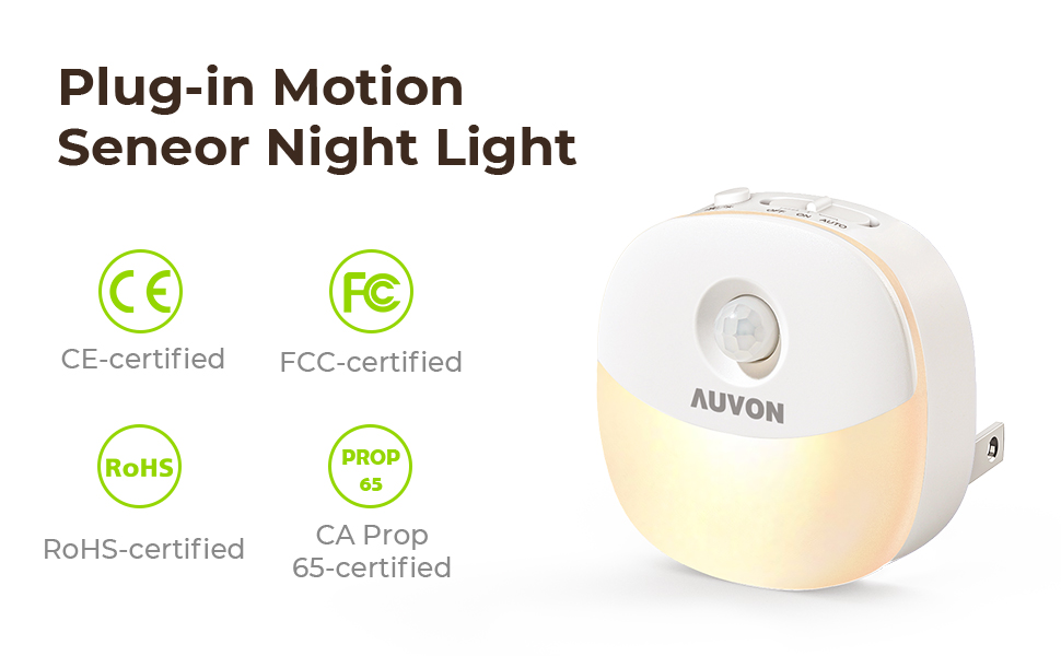 AUVON Plugin LED Motion Sensor Night Light, Mini Warm White LED