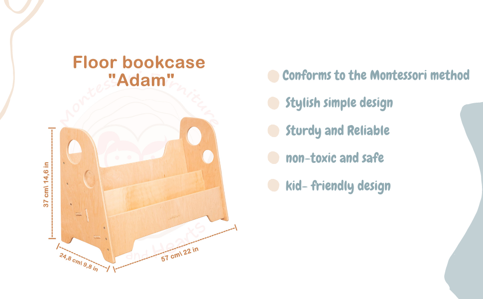Woodandhearts Montessori bookcase Wooden bookshelf for