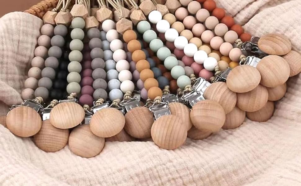 Natural Beech Wood Pacifier Clips