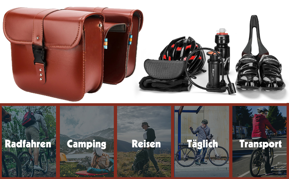 Borse Laterali Per Bici Elettrica - Doppia Borsa Sella In Pelle PU - Unisex - Ideale Per Viaggi E Pendolari (Nero)