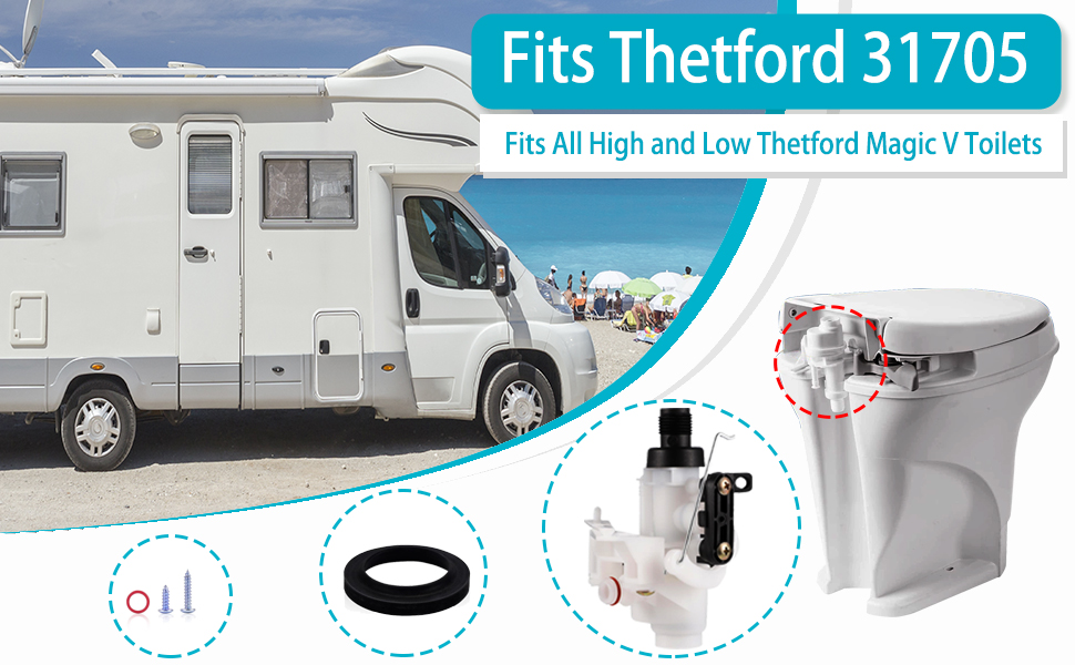 Premium 31705 RV toilet water valve kit, leakproof and freezecrack resistant RV toilet parts