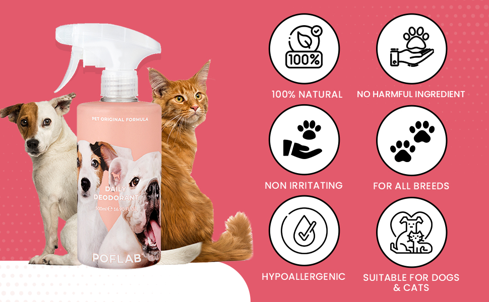POFLAB Pet Daily Deodorant Dog Deodorizer Spray with Apple & Floral Fragrance