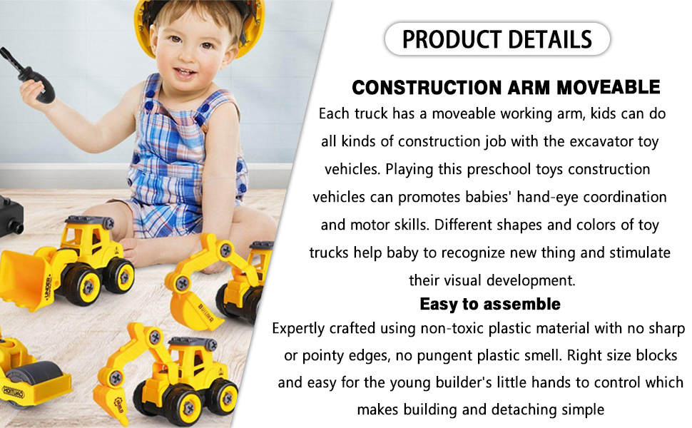 Construction Vehicles Set, 4 Pack DIY Take Apart Toys SPN-MX9E8