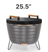 FEBTECH 25.5 Inch Fire Pit Lid Round - 16 Gauge Carbon Steel Fire Pit Cover with 2 Convenient Woo...