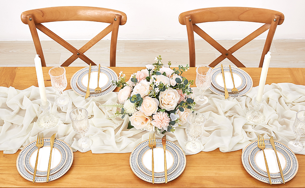 Ivory Chiffon Table Runner 27 x 120 inch Rustic Table Runner for