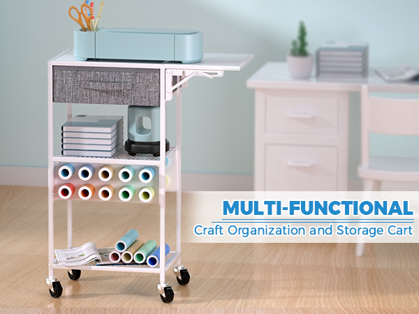 Trironsun Rolling Craft Cart Compatible With Cricut Cutting Machine Stand With Drawers Vinyl Holder, Storage Trolley For Cricut Craft Accessories (Rustic Brown