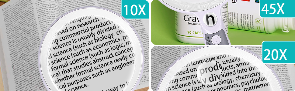 rechargeable magnifier lighted 10x 20x 45x