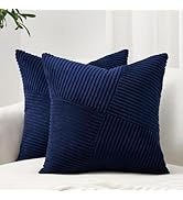 Topfinel Blue Decorative Throw Pillow Covers 12x12 Inch Cute Boho Stripe Soft Corduroy Modern Far...
