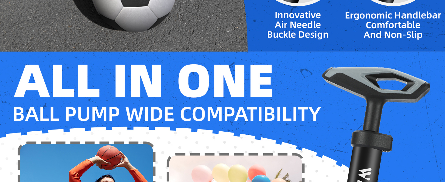 Ball Pump With Needle, Portable Football Inflator Pump Come With Hose,Inflation Pump for Soccer, Basketball, Rugby, Balloons, Swimming Laps 19 6