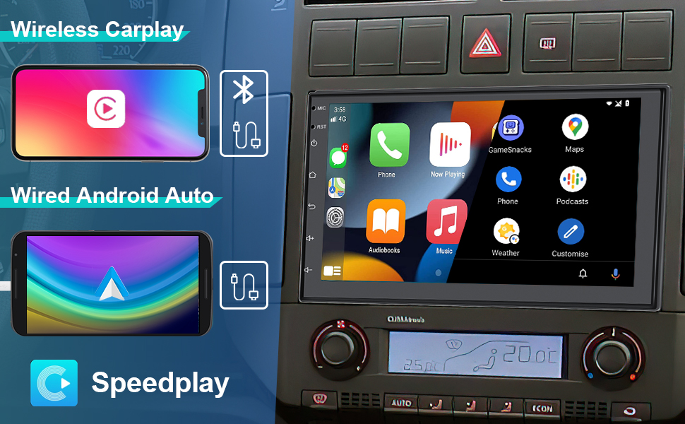 Podofo Android 11 Autoradio 2 din 2+32G Wireless Carplay Android Auto