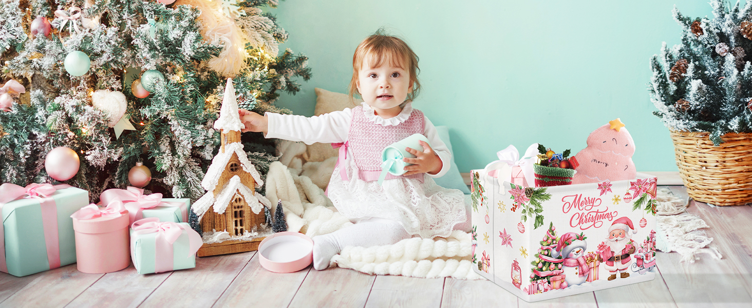 Clastyle Pink Santa Claus Snowman Christmas Gift Basket