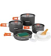 Odoland 15pcs Camping Cookware Mess Kit, Non-Stick Lightweight Pots Pan Set with Spoon Bowls Plat...