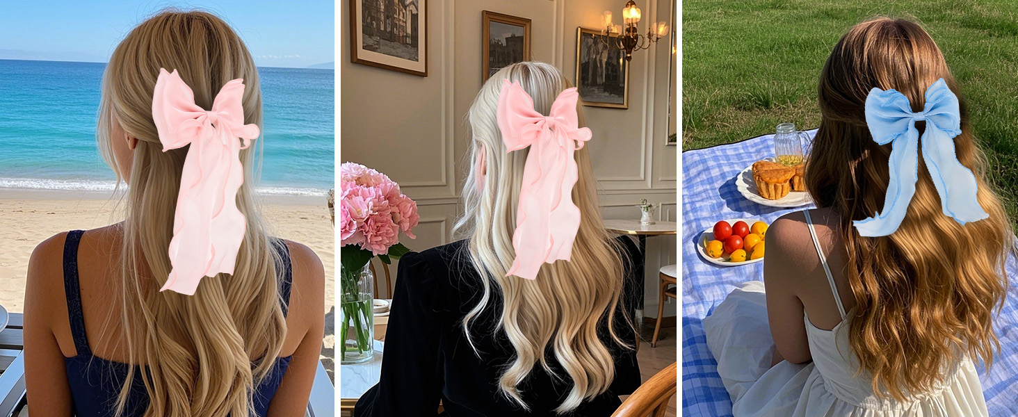 Ribbon Bow Hair Clips(Blue and Pink)