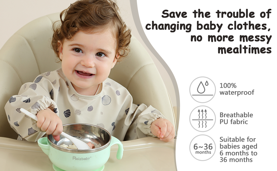 PewinGo Weaning Bib with Long Sleeves & BLW, Soft and Skin