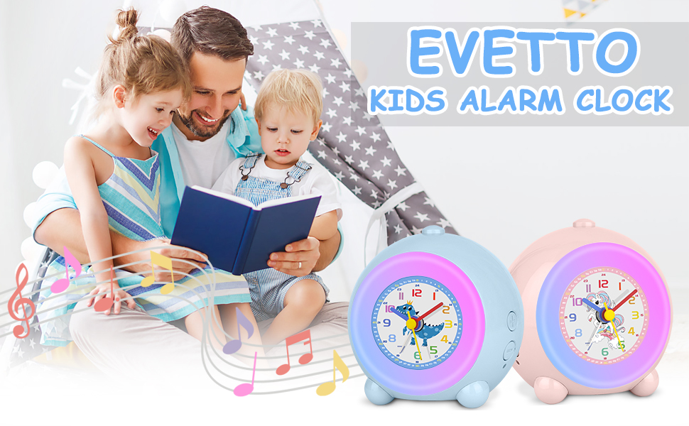 EVETTO Alarm Clock for Kids Adjustable Ringtone and