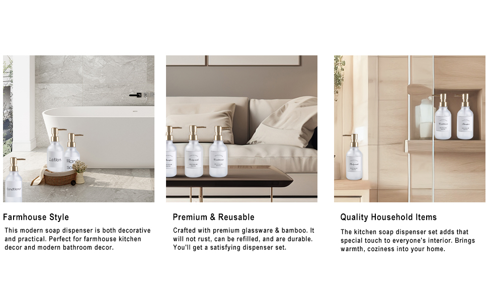 Shampoo and Conditioner Dispenser Set of 3,Stylish Refillable Shampoo and