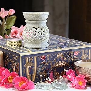HANDMADE MARBLE FLORAL CARVING AROMA BURNER