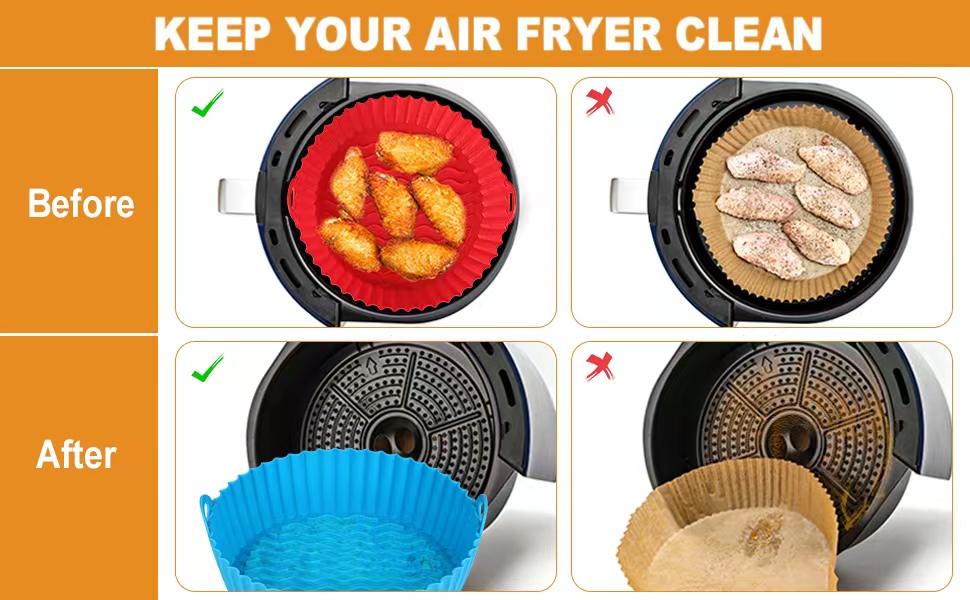 Boribim 2 PCS Air Fryer Silicone Liners 7.5 Inch Reusable