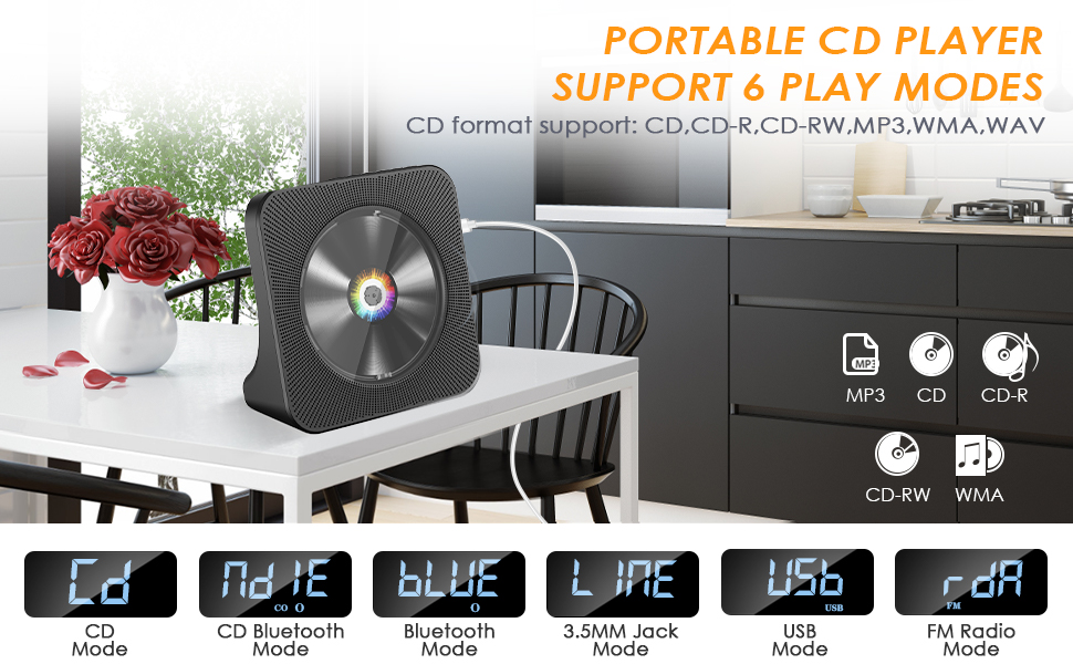 Gueray Tragbarer CD Player mit Bluetooth Desktop CDPlayer für zu Hause