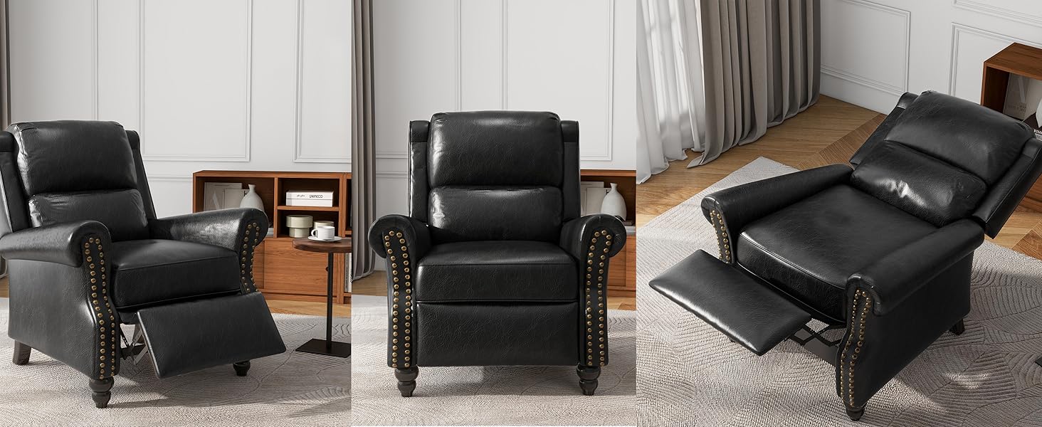Pushback recliner, PU Leahter, Black