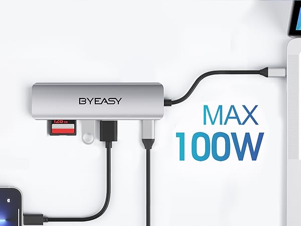 BYEASY USB C Hub, 7IN1 Docking Station, 4K HDMI, 100W PD