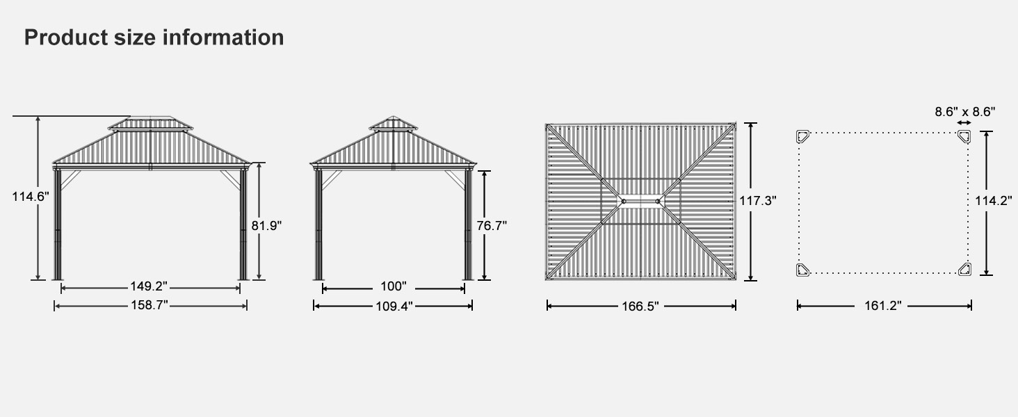 Gazebos Hardtop  Gazebo Hard Top Patio Outdoor roof steel metal aluminum Shelter Outdoor Canopy