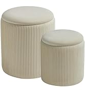 BLEXA Round Set of 2 Ottoman with Storage-Upholstered Velvet Vanity Stool for Makeup Multifunctio...