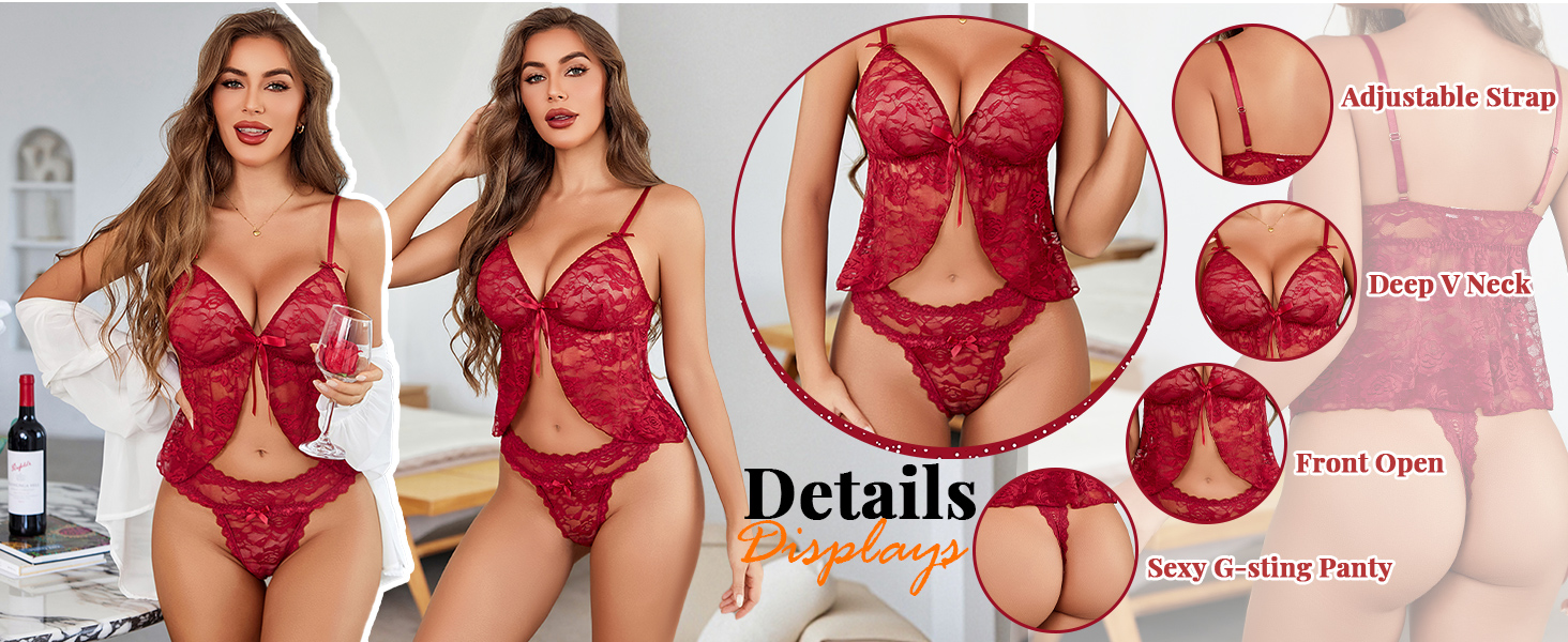 Avidlove Lingerie Sets for Women Sexy Pjs Sets Sexy Pajamas Floral Cami Matching Underwear