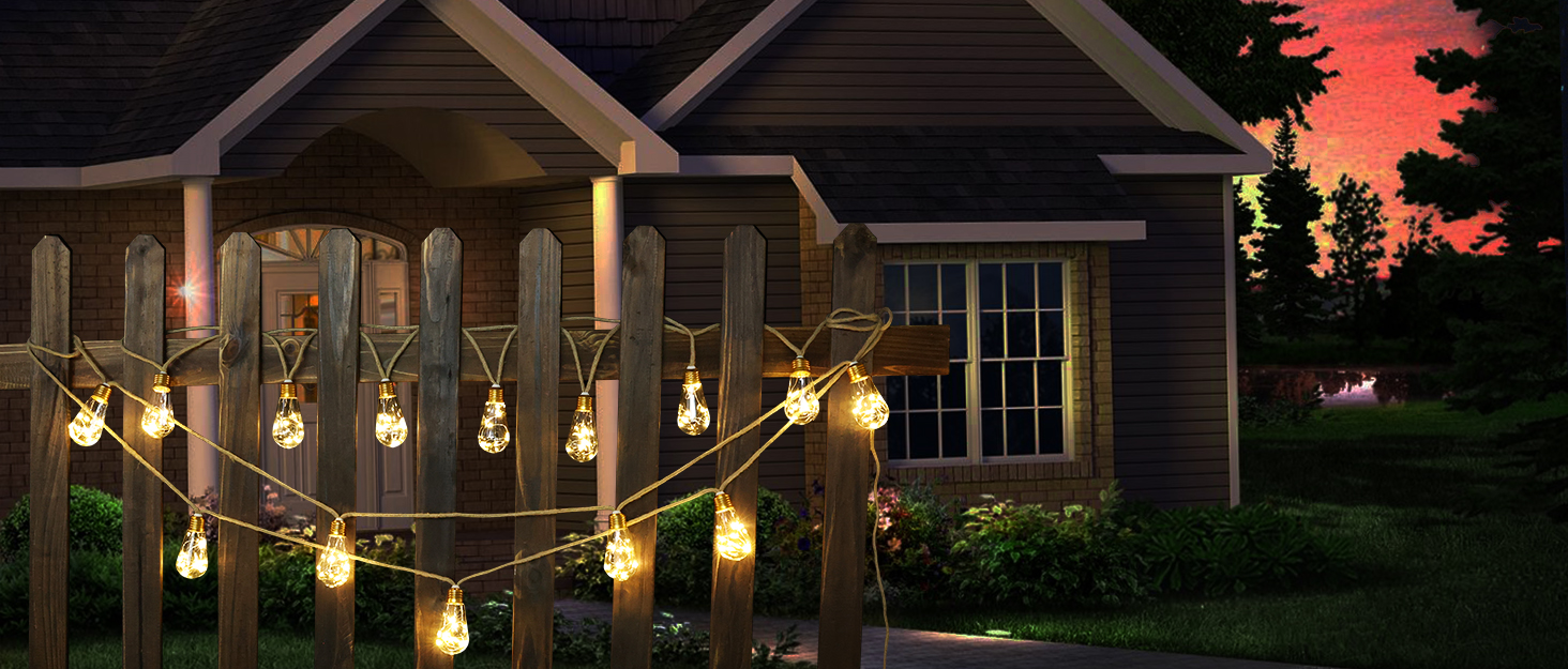 Geemoo Solar Fairy Lights Outdoor Garden - 8M 160 LED Solar Christmas Lights Waterproof, Hemp Rope Solar String Lights with 16 LED Shatterproof Bulbs for Patio, Party, Xmas Decoration (Warm White) 17 Solar String Lights Outdoor Garden