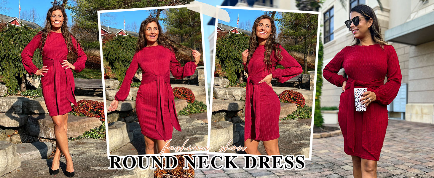 fall bodycon dress for women dress women ribbed Knit dress round neck casual Knit long sleeve dress