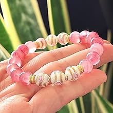8mm Firefly Beads Silver Lava Bracelet 14 pink agate
